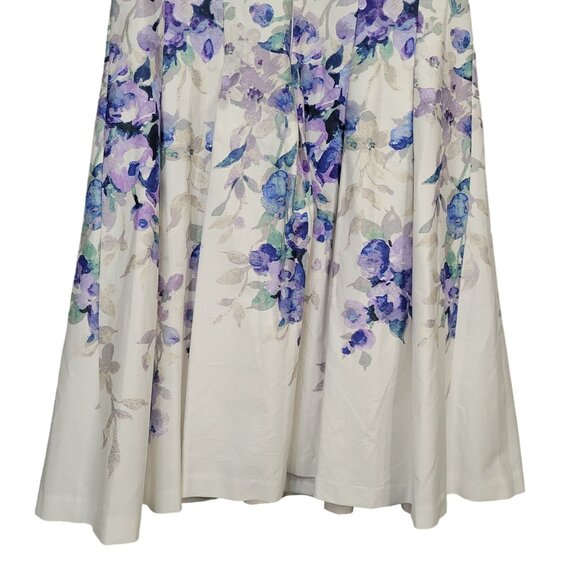 LRL Ralph Lauren Size 10 Dress Floral Fit Flare Pleated Full Skirt Purple Blue - Picture 7 of 11